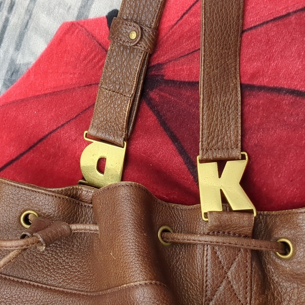 Donna Karen brown leather drawstring purse - Picture 3 of 11
